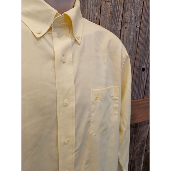Nautica yellow slim fit wrinkle resistant yellow long sleeve button up EUC - - Picture 3 of 7